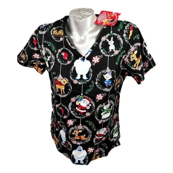Scrub Top Rudolph Red Nose Reindeer Santa Xmas S M L Warner  Bro NEW - Picture 1 of 4